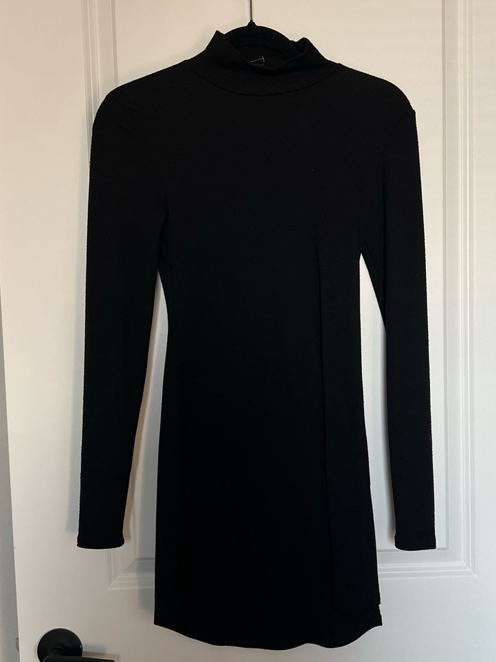 Black Ribbed Mock Neck Long Sleeve Dress